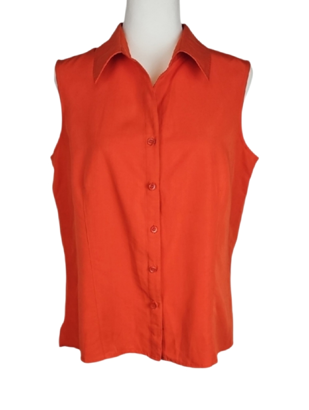 First Issue Liz Claiborne Orange Sleeveless Button Down Collared Shirt, Size L - Picture 7 of 7